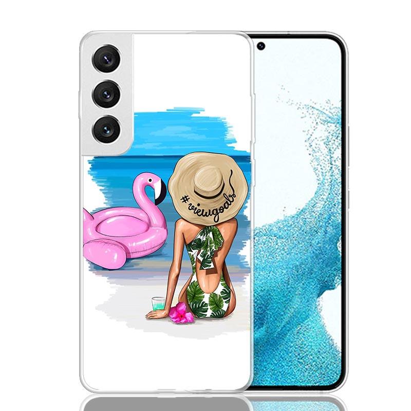 

Girl Flamingo Summer Beach Case Phone Cover for Samsung Galaxy S24 S25 Ultra S23 Plus S22 + S21 S20 FE S10 S25Plus Trend Fundas Samsung S22 Plus