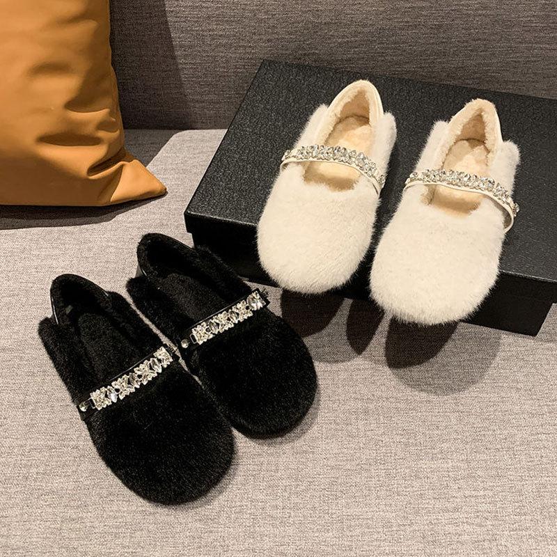 Rhinestone Mao Mao cotton shoes women's autumn and winter new soft-soled warm cotton shoes Doudou shoes