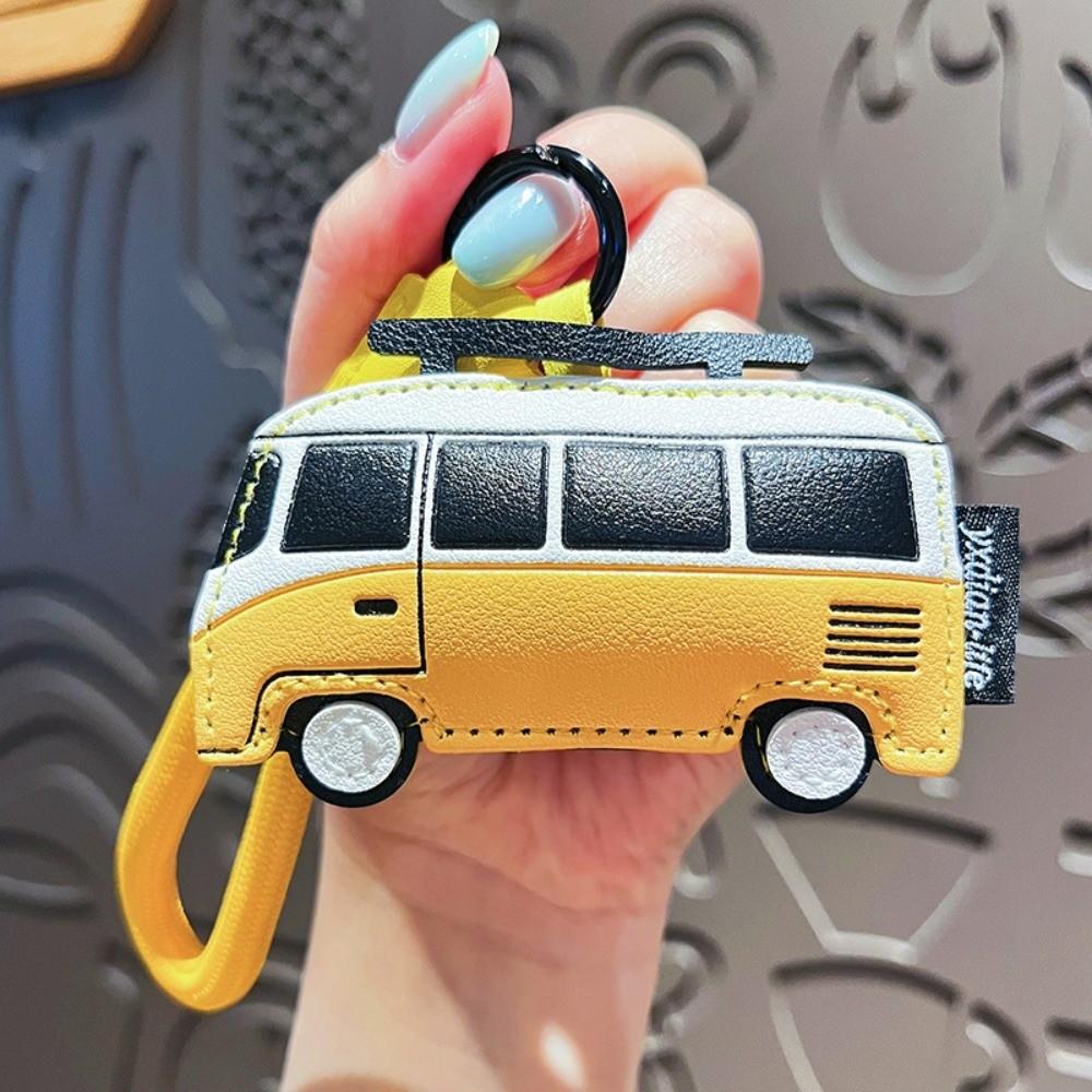 PU Leather Bus Shape Keychain Unique Bag Hanging Decoration Cartoon Airplane Keychain  Gift