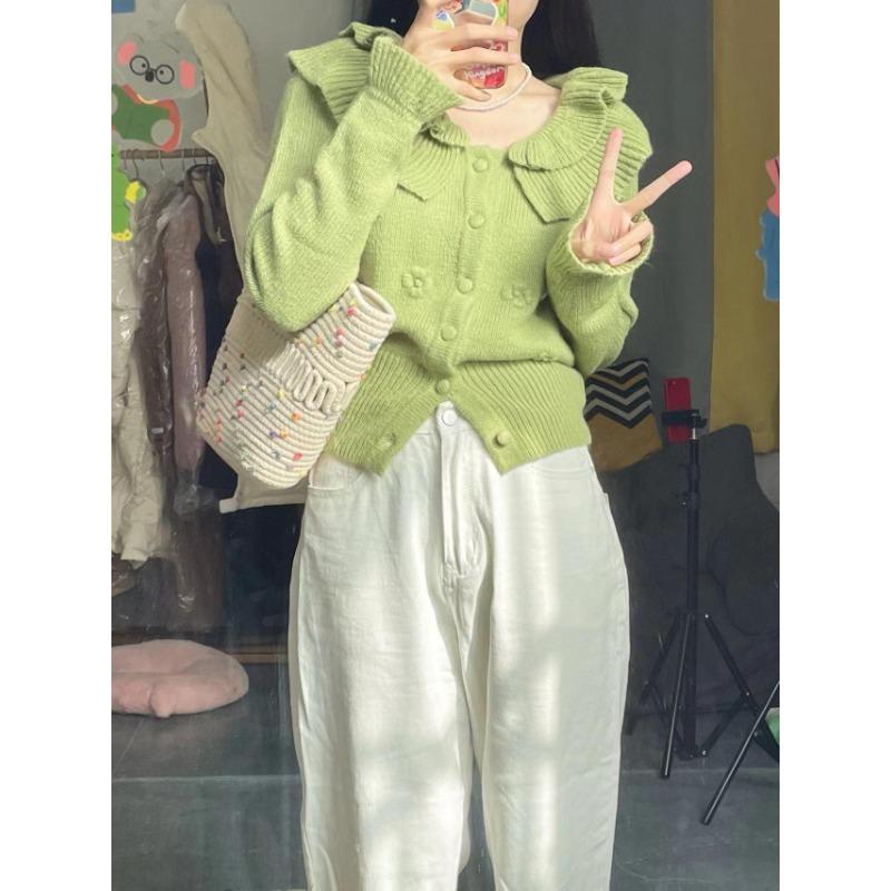French Gentle Temperament Doll Collar Soft Waxy Sweater Female Fall Niche Chic Three-dimensional Flower Knitted Cardigan Coat