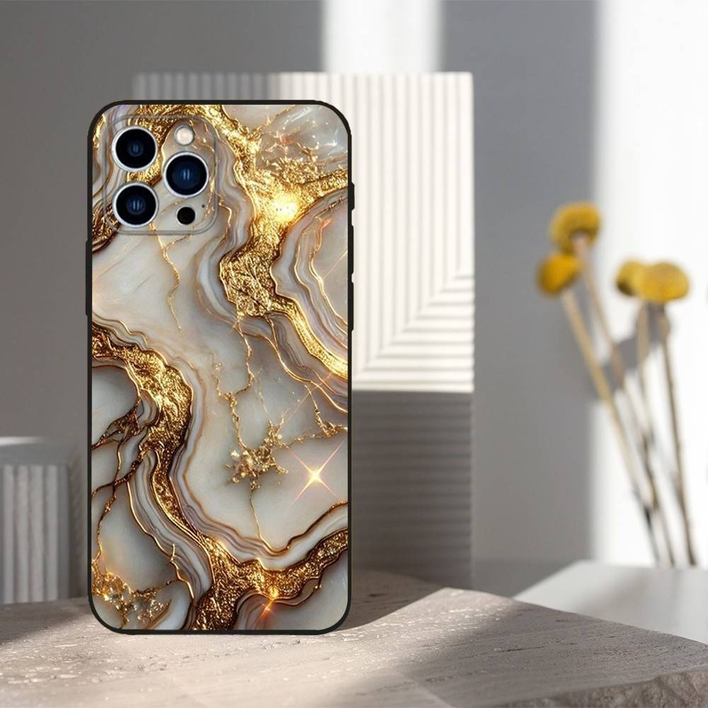Black Gold Art Marble For iPhone 12,14,13,15,16,11,17,X,Mini,XR,SE,XS,Plus,Pro,Max,8,7,Soft Silicone Black Case