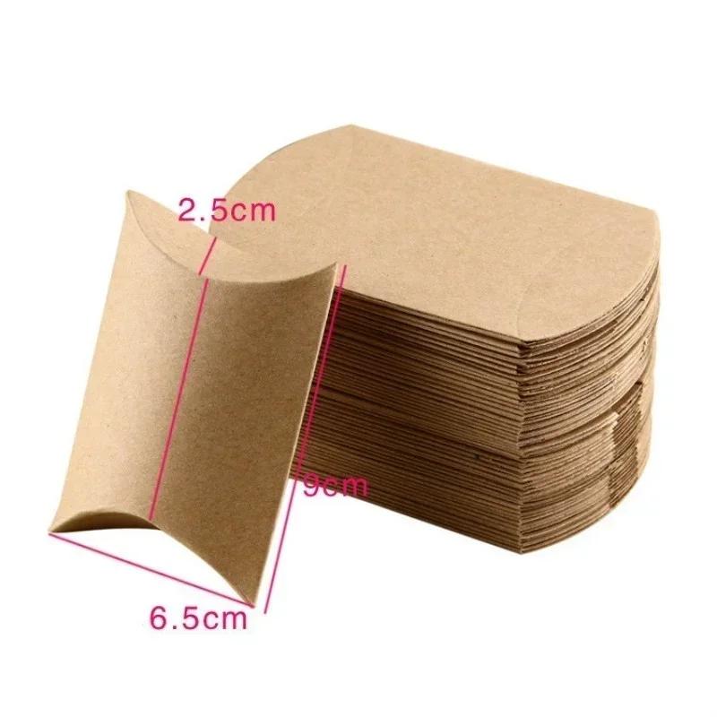 50pcs Kraft Paper Pillow Boxes Wedding Party Favor Candy Box Holiday Birthday Supplies Packaging Mystery Box Paper Bag