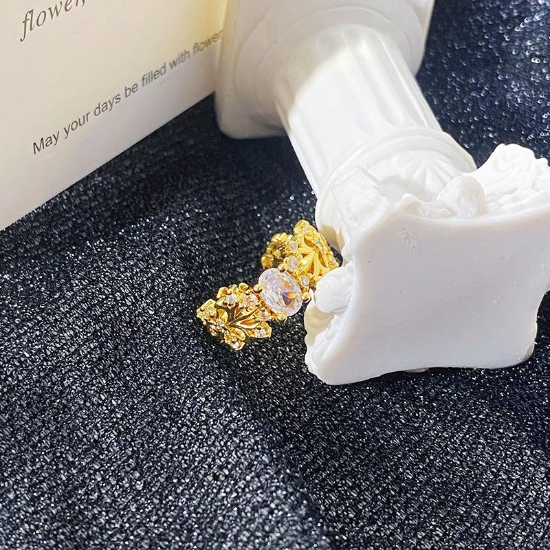 [Gilt Qi Jewelry] Medieval Vintage Full Of Diamonds Zircon Iris Retro Open Ring Personalized Ring Woman