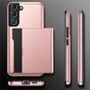 AMORUS For Samsung Galaxy S22 5G Case with Sliding Card Holder PC TPU Phone Back Cover
