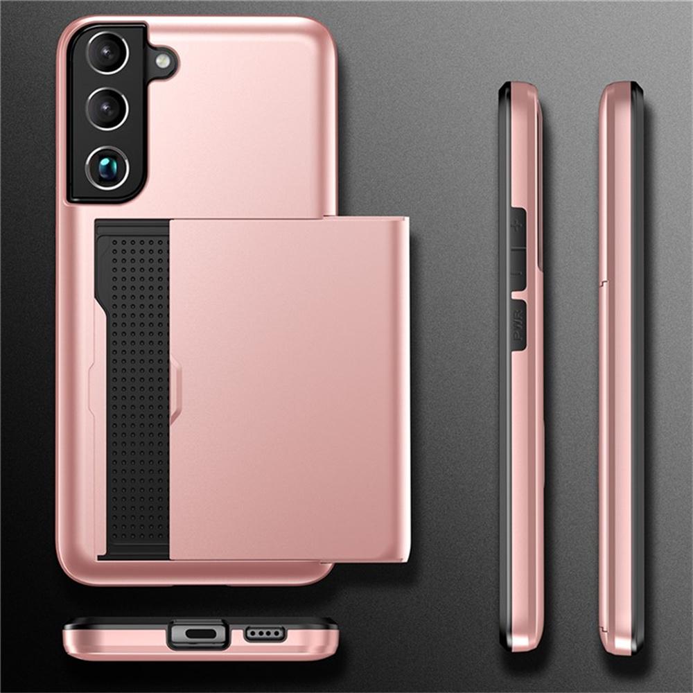 AMORUS For Samsung Galaxy S22 5G Case with Sliding Card Holder PC TPU Phone Back Cover