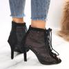 European and American black net sandals cross strap sexy stiletto large size cool boots Roman sandals