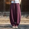 Johnature Women Straight Pants Solid Color Elastic Waist Autumn Trousers Loose Vintage Long Pants