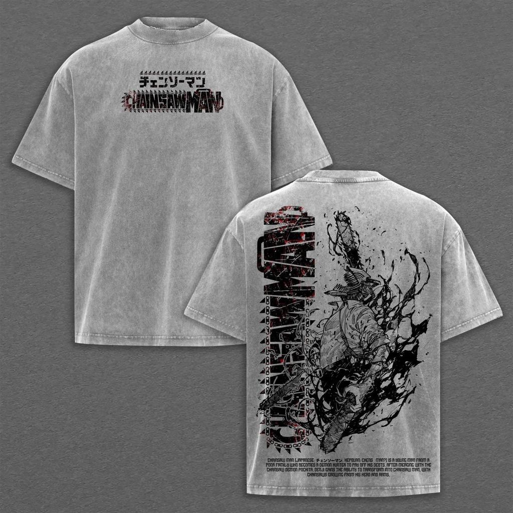 Chainsaw Man Denji Pochita Graphic Tshirt Men Women Clothing Short Sleeve Cotton T-shirts Washed Tee Harajuku Street T Shirt