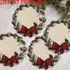 Set of 6 Retro Wreath Design Round Placemats with Musical Notes And Red Bows for Christmas, Holiday Kitchen, Banquet And Party Catering Decoration
