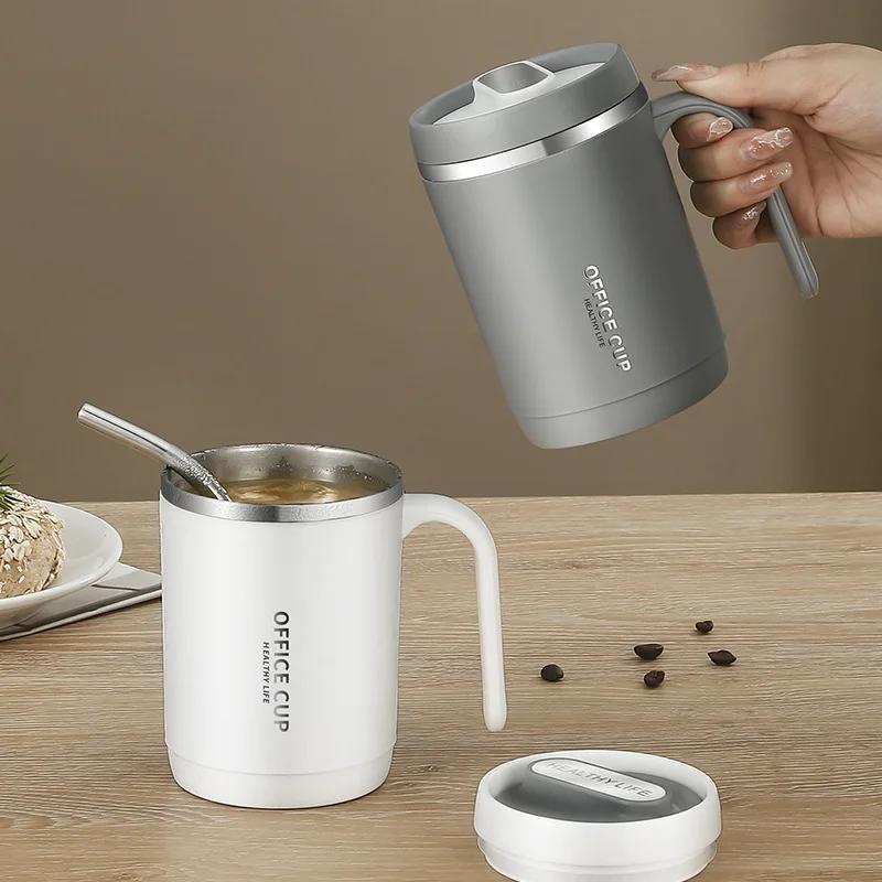 Coffee Cup Grey Creative Drinking Cup Portable Office Large Capacity Covered Milk Mug for Kitchen Travel Water Bottle Thermoses