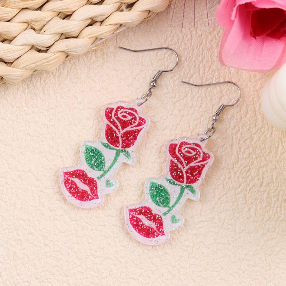 Acrylic Valentine's Day Earrings Rose Lips Dangle Earrings Jewelry Accessories Love Earrings Daily