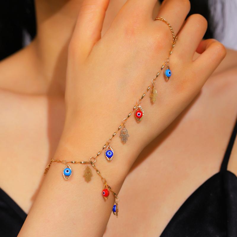Big Crystal Gold Ring Bracelet for Women Hand Back Chain Jewelry Adjustable Wrist Chain for Prom or Wedding