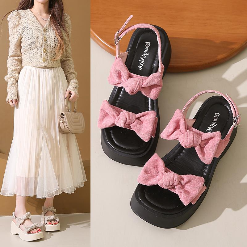 Fashion Roman Sandals 2025 Summer Bow Shoes Clear Heels Buckle Strap Open Toe Gladiator New Clogs Peep Beach Girls Comfort Scandals Butt