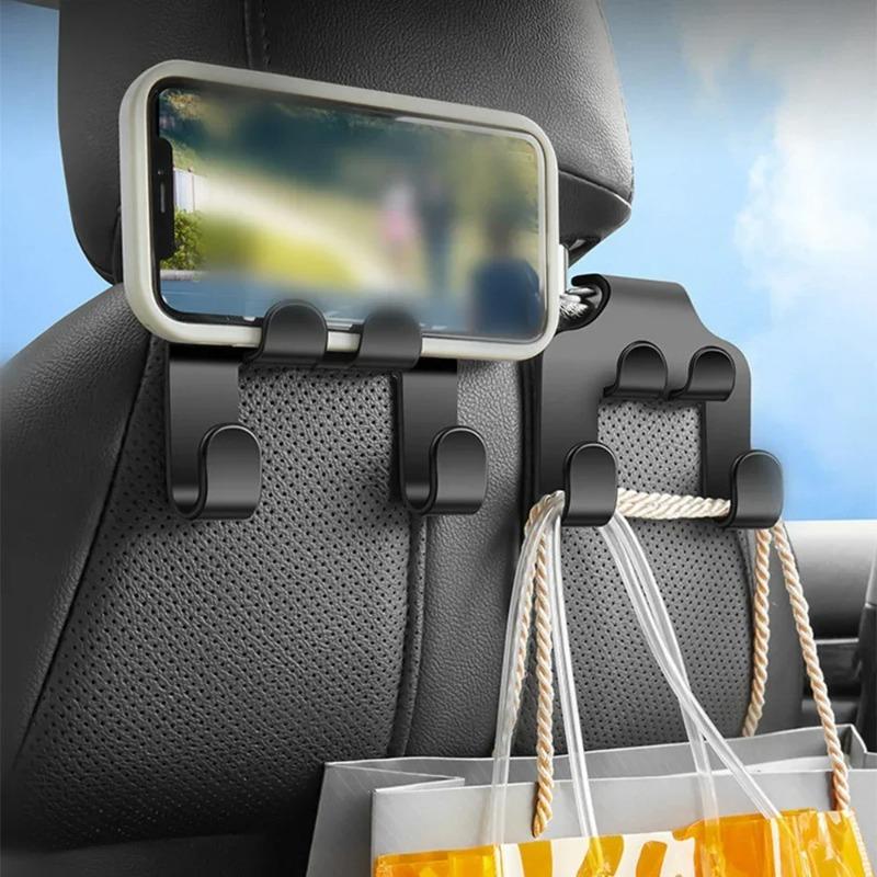 Multifunctional 4 In 1Car Seat Back Hook Double Head Phone Hanger Headrest Hanging Bag Storage Hanger Car Interior Accessories