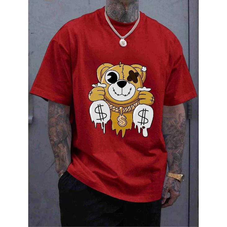 Men's Oversize T-shirt Cartoon Printed Top Short Sleeve Casual O-neck Clothing for Man