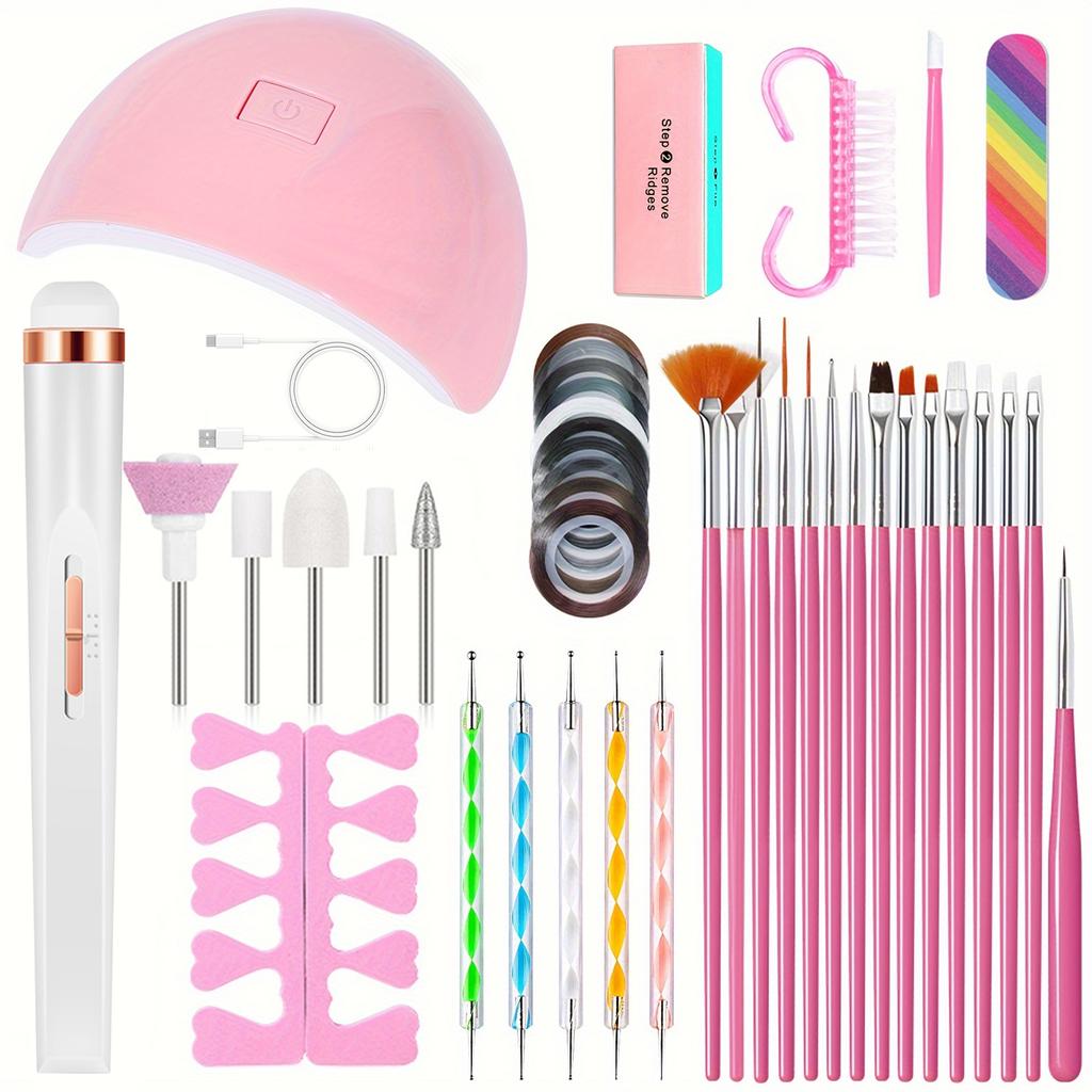 YIKOOLIN 46in1 Professional Nail Art Set with UV LED Nail Lamp Dry Charging Dual Purpose Nail Drill Acrylic Starter Set