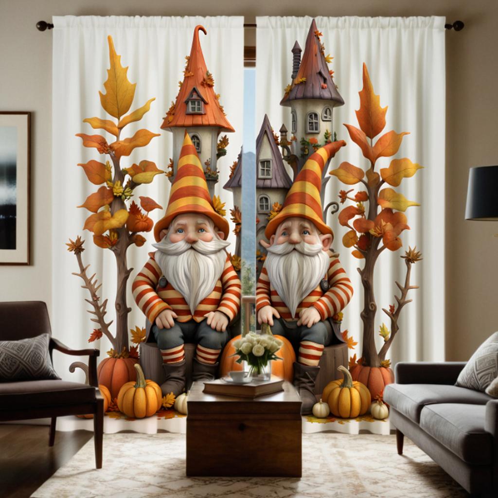 2 Stück HD Thanksgiving Amerikanisches Schloss Kürbis Ahornblatt alter Mann dekorativer Vorhang Gelbe Krawatte digital bedruckter Vorhang Zuhause de