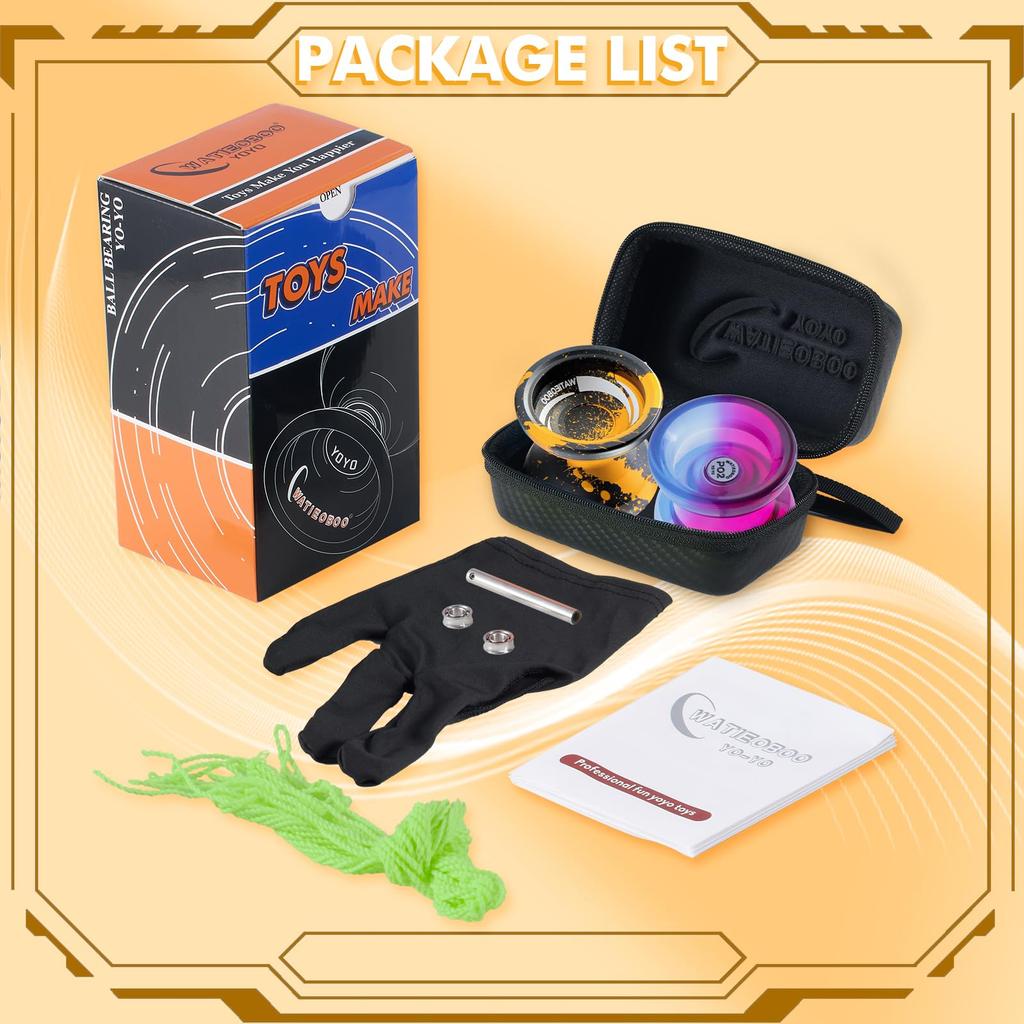 WATIEOBOO Yoyo Set Metal Yoyo and P02 Yoyo and for and Complete Kit 2-Piece (R8 Two-Color Yoyo) Dual-Mode (Reactive Non-Reactive) Kids, Beginners,