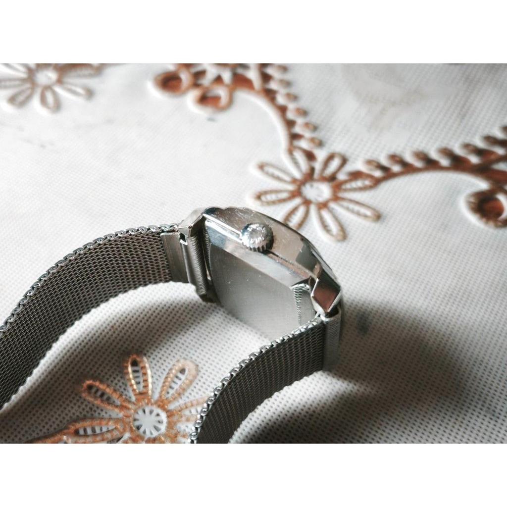 Used LONGINES White Gold Silver Dial Dress Type Mesh Belt