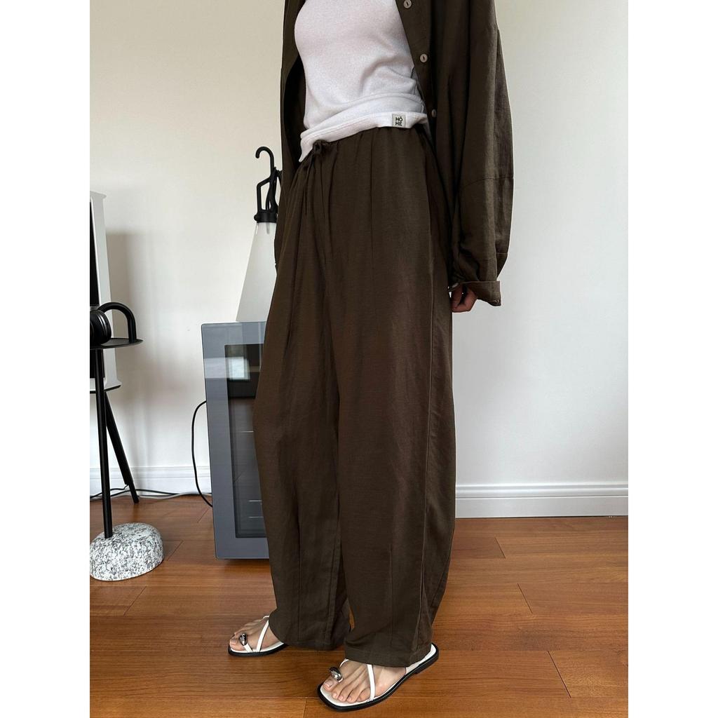 Johnature Letnie japońskie leniwe spodnie damskie luźne wygodne oddychające codzienne szerokie nogawki długie spodnie