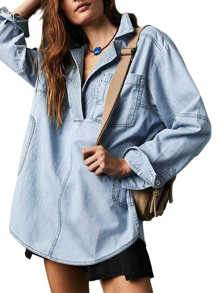 European-American Slim Fit Lapel Denim Jacket for Women