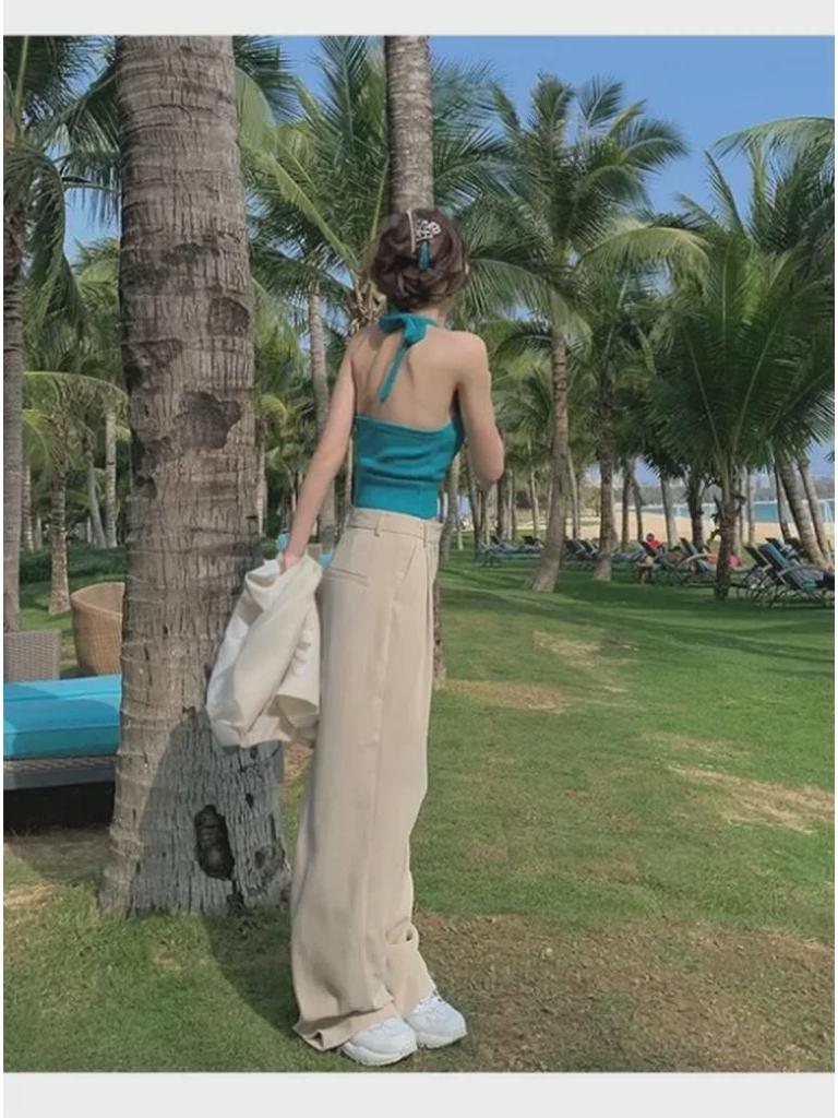 Summer Trend Halter Neck Knitted Vest: Sexy Sleeveless Vacation Top for Women