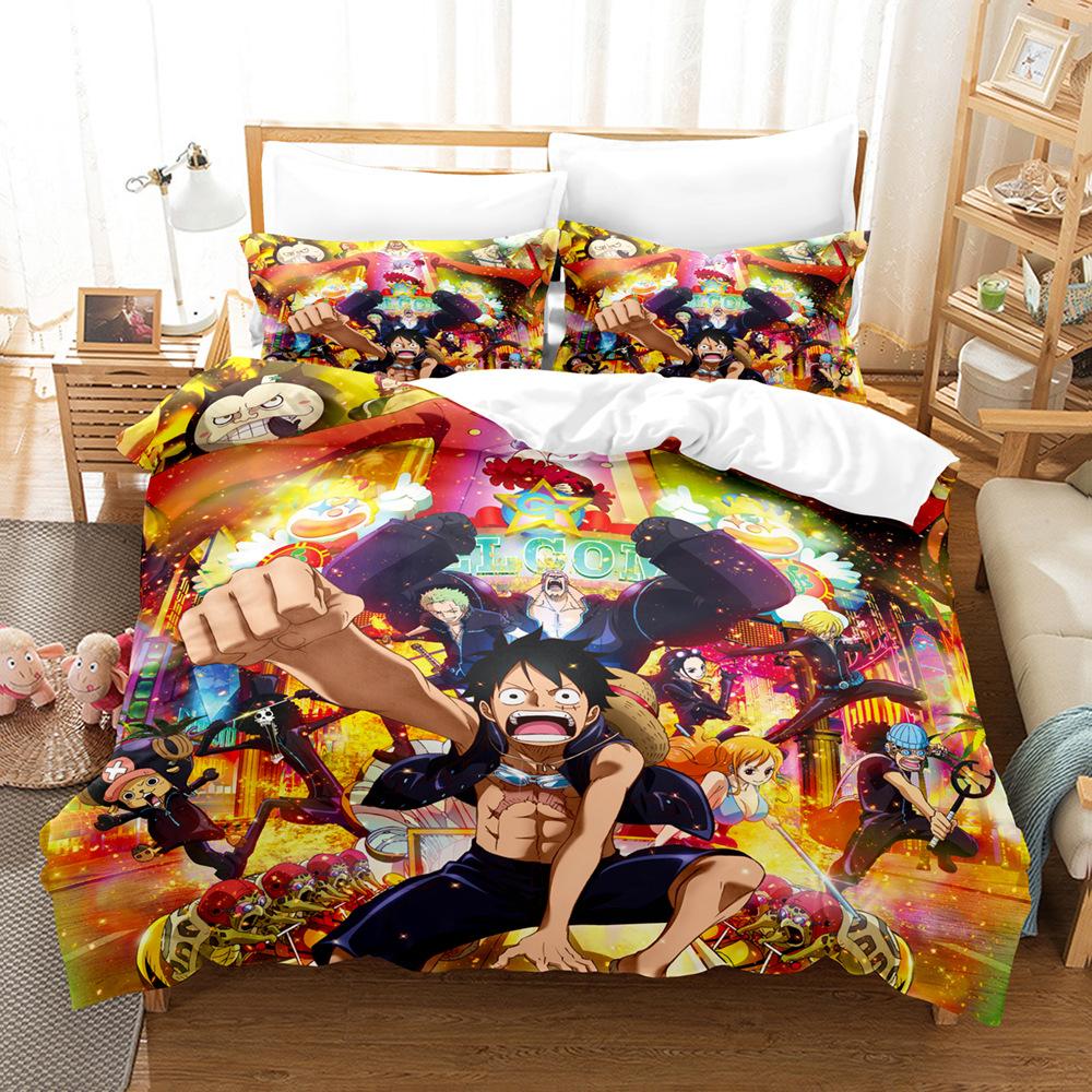 Bedding Three-Piece Set 3D Digital Printing Cartoon One Piece Luffy Series Polyester Abrasive Quilt Cover