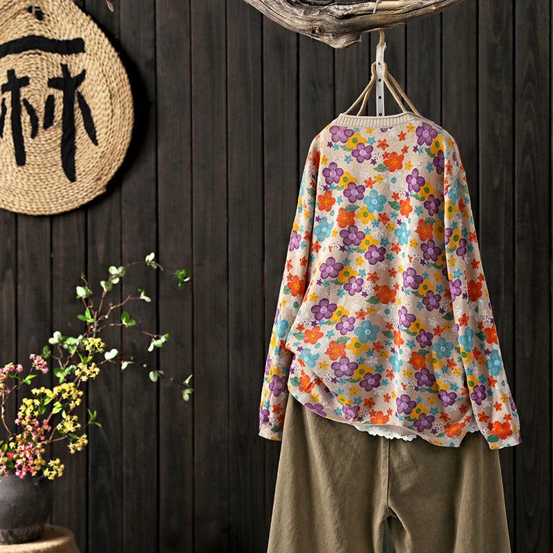 Female Floral Cardigans Winter V Neck Sweater Women Autumn Button Long Sleeve Warm Casual Ladies Knitted