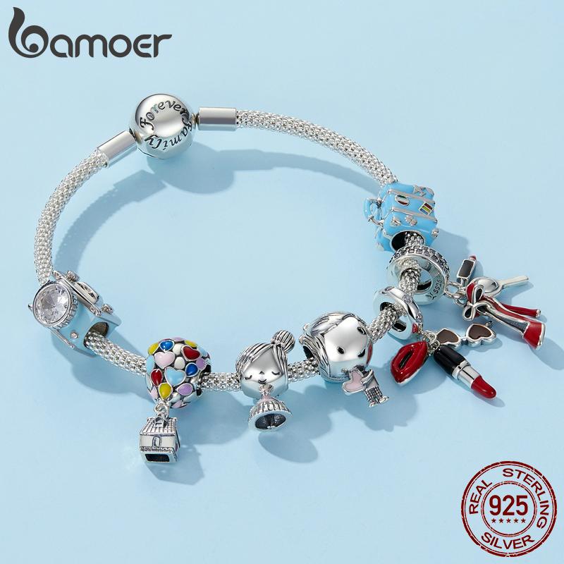 BAMOER 925 Silver Travelling Charms Fit for Silver Snake Bracelet Bangle Balloon Pendant Dainty Camera Beads Jewelry