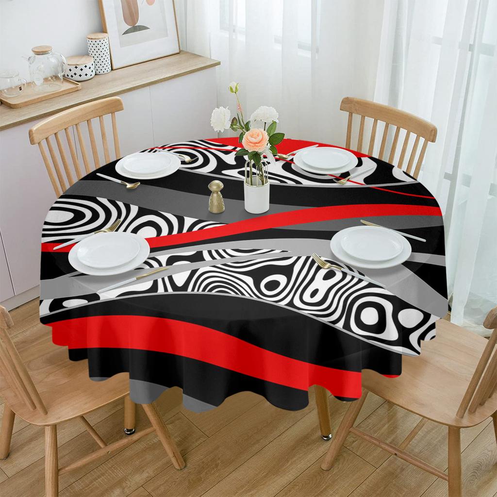 Abstract Lines Gradient Colors Round Tablecloth Waterproof Table Cover For Wedding Party Decoration Dining Table Cover