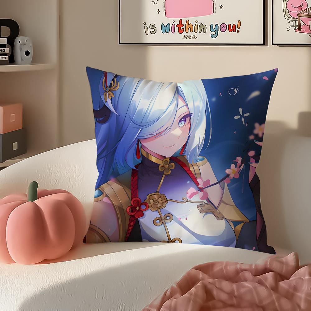 Game Genshin ShenHe Cushion Cover Pillowcase Short Plush Invisible zipper Room Sofa Cushion Cover
