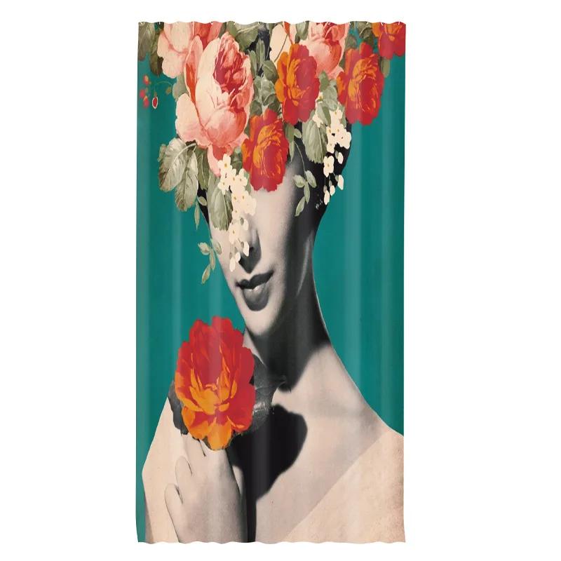 3D Shower Curtain European And American Abstract Figures, Flowers, Toilet Partition Curtains, Simple Curtains With Accessories