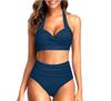 High-Waisted Halter Print Tie-Up Tankini Slimming Bikini