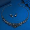 Black Crystal Necklace Earrings Set Short Choker Clavicle Chain Hipster Dark Wind Jewelry Necklace