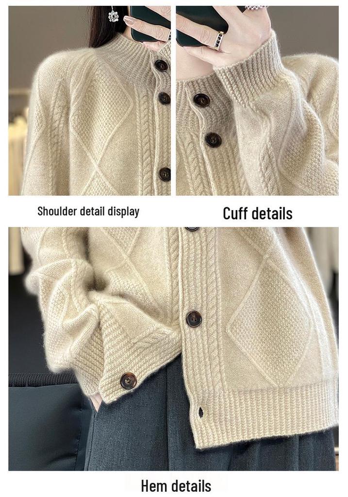 Women's Wool Knit Cardigan - Solid Color Single-Breasted Sweater for Autumn and Winter