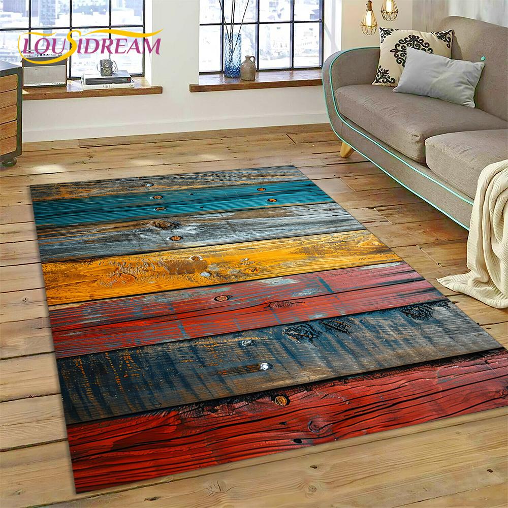 Alfombra Personalizada de Madera con Grano de Color 3D para Decoración de Sala de Estar y Dormitorio, Felpudo Antideslizante para Sofá Felpudo
