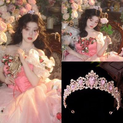New Pink Forest Themed Crown Headwear Super Fairy Bride Wedding Dress  Wedding Wreath  Hair Accessory  Flower Birthday Photo Accessory