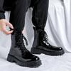 Italian  Designer Patent Leather Boots for Men Casual Black Trendy Shoes Cowboy Platform Boot High Motorcycle Botas Hombre