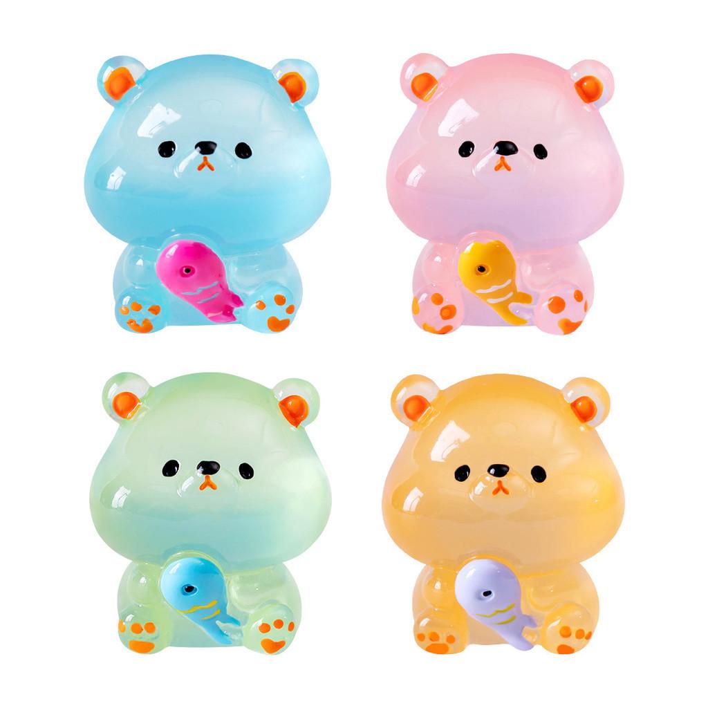 Landscape Creative Micro Cute Glow Dark Eat Fish Bear Animal Doll Accessories