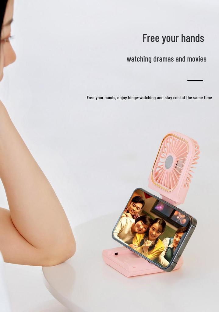 Foldable Neck Hanging Mini USB Fan: Portable Handheld and Desktop Stand Fan.
