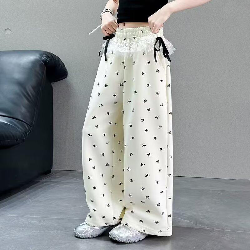 Girls' Quick-Dry Wide-Leg Ice Silk Pants with Bow Knot - Mosquito Repellent, Cool & Breathable Summer Casual Pants for 2026