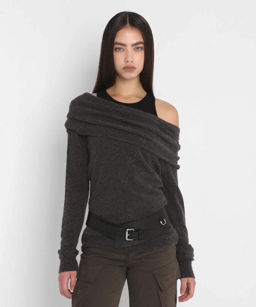 Saendeulig Off Shoulder Wool Knit_Charcoal