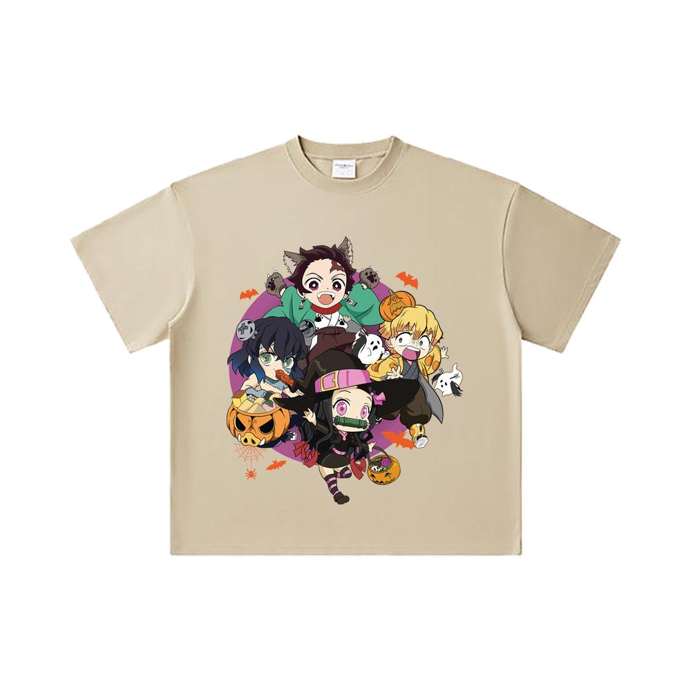 260 GSM Double Yarn 32 Count 100% Cotton Demon Slayer V111 Halloween Print Unisex Heavy Cotton T Shirt
