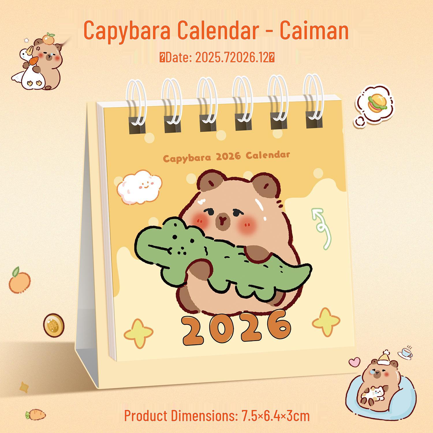 2026 Capybara Cartoon Desk Calendar: Cute Mini Monthly Calendar for Students and Offices 2026 Capybara Cartoon Calendar