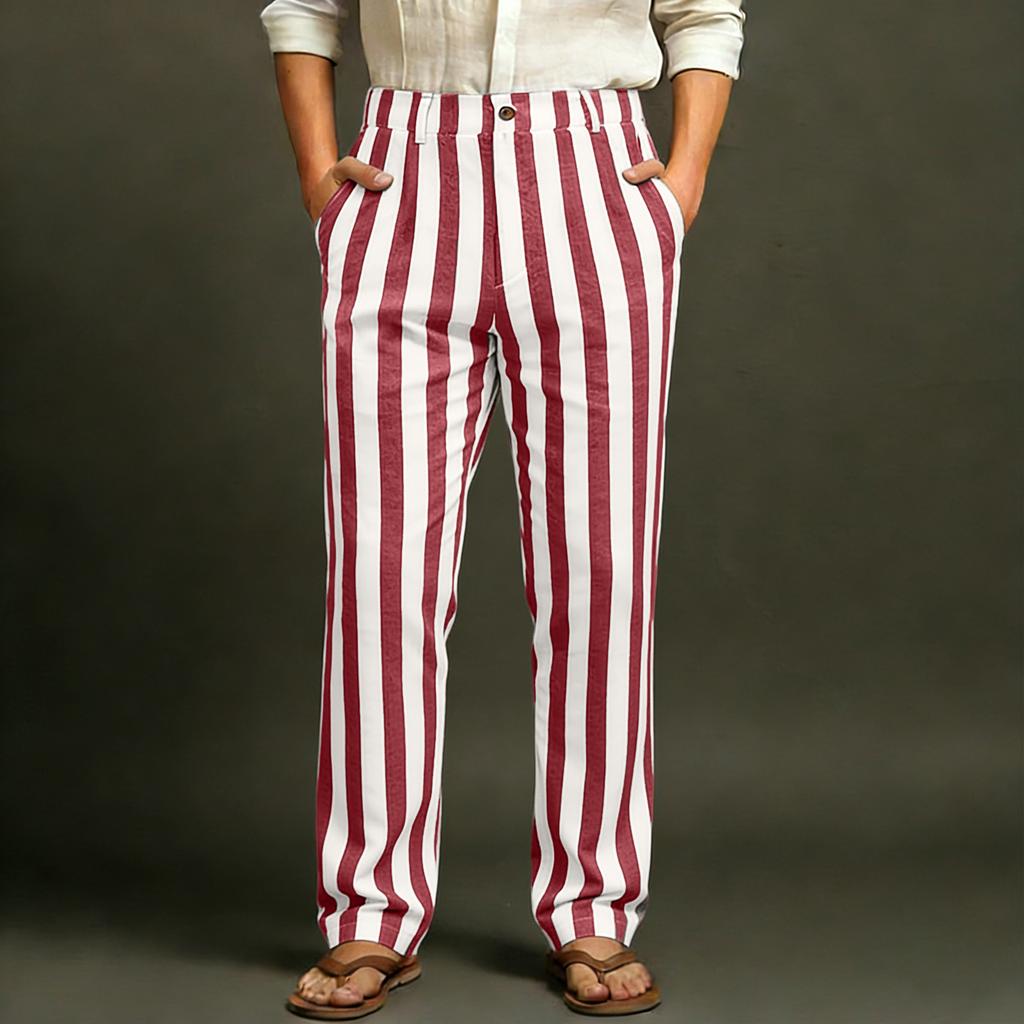 Men's Sporty Casual Striped Elastic Waist Straight Leg Pants