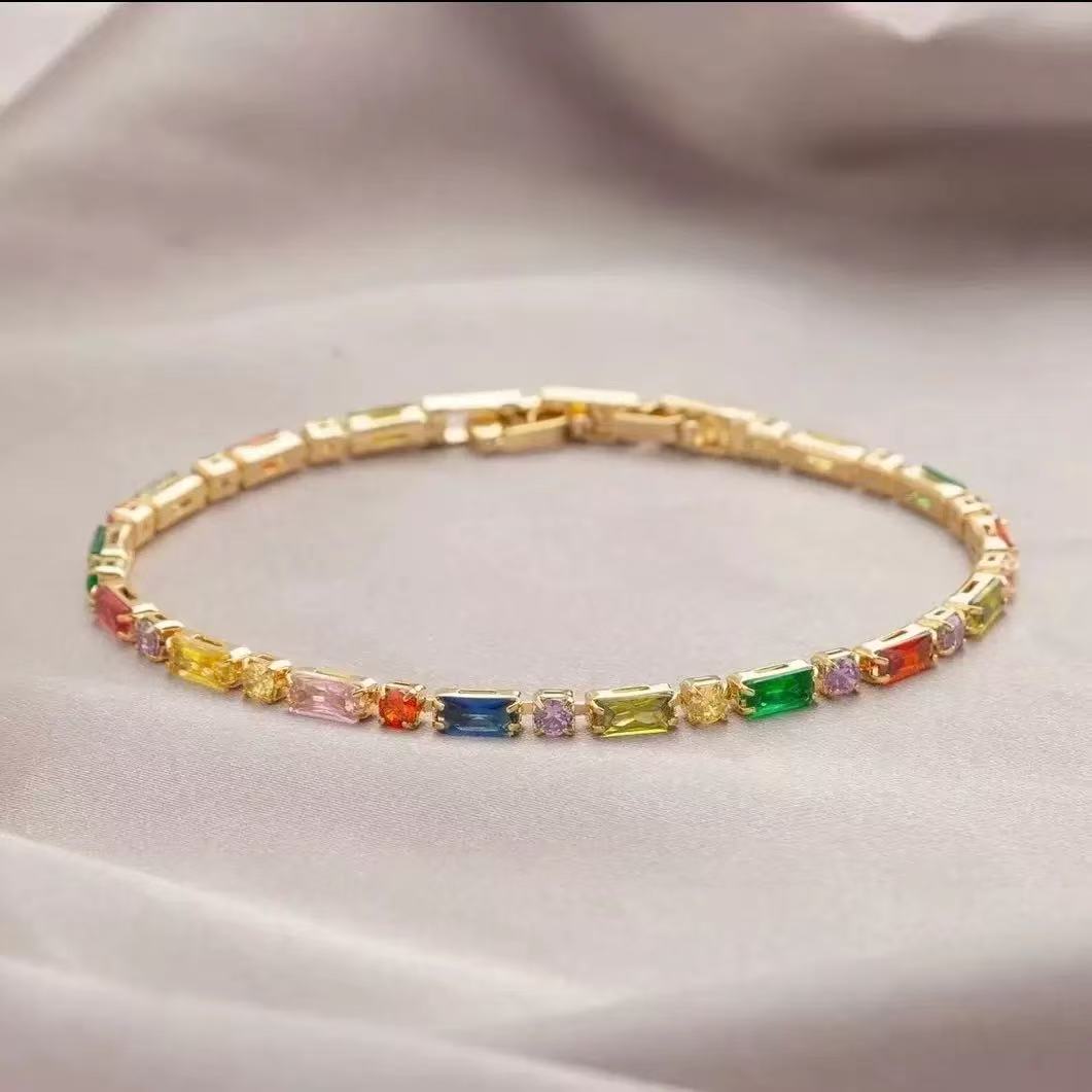 

New 18K bracelet chain Gold/Silver Colorful Zircon Lobster Clasp For Women Man Wedding Engagement 925 Sterling Silver Jewelry