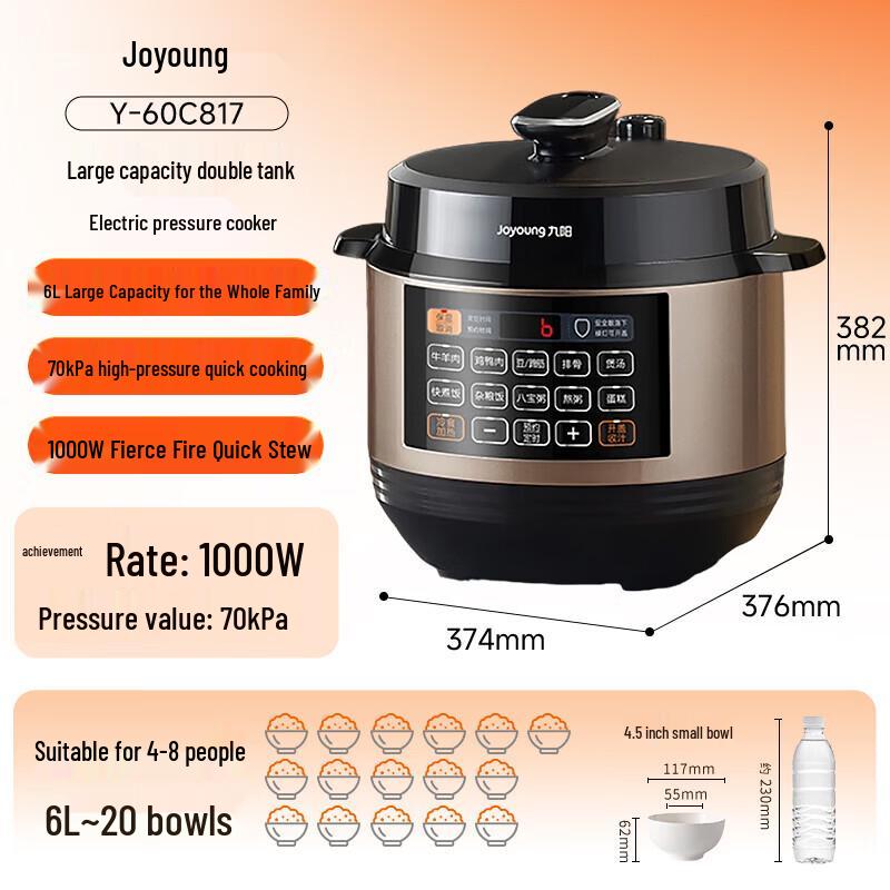 Joyoung 6L Smart Electric Pressure Cooker with Dual Pots