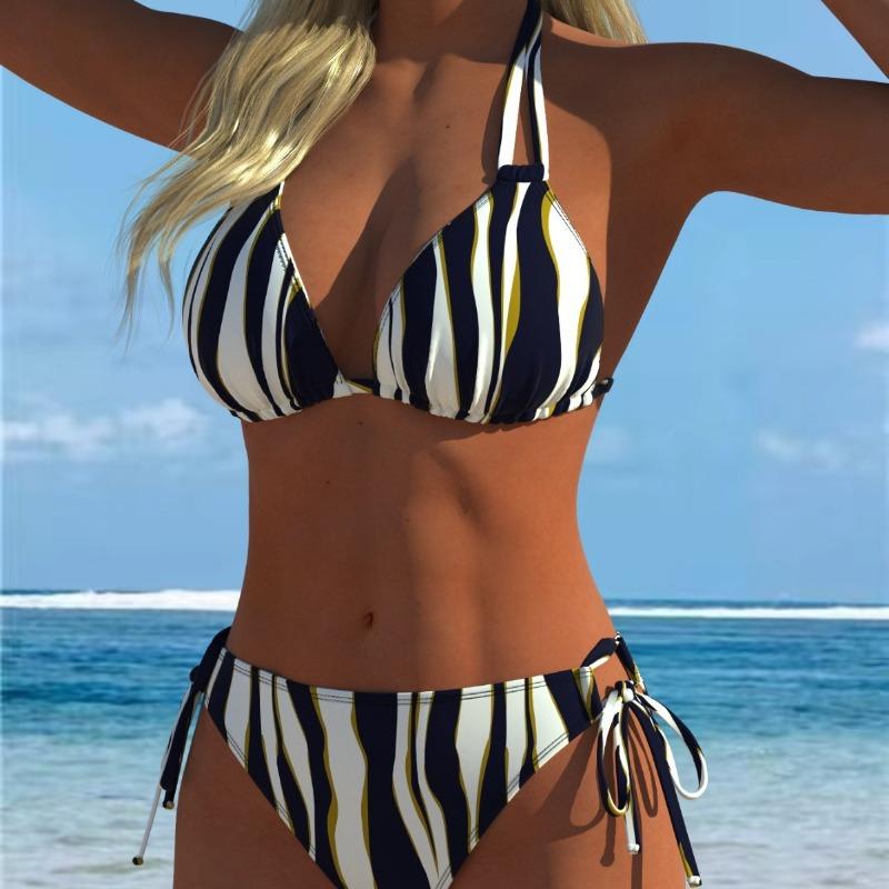 2026 New European and American Split Printing Splicing Neck Women's Split Swimsuit Bikini Suit Sexy
