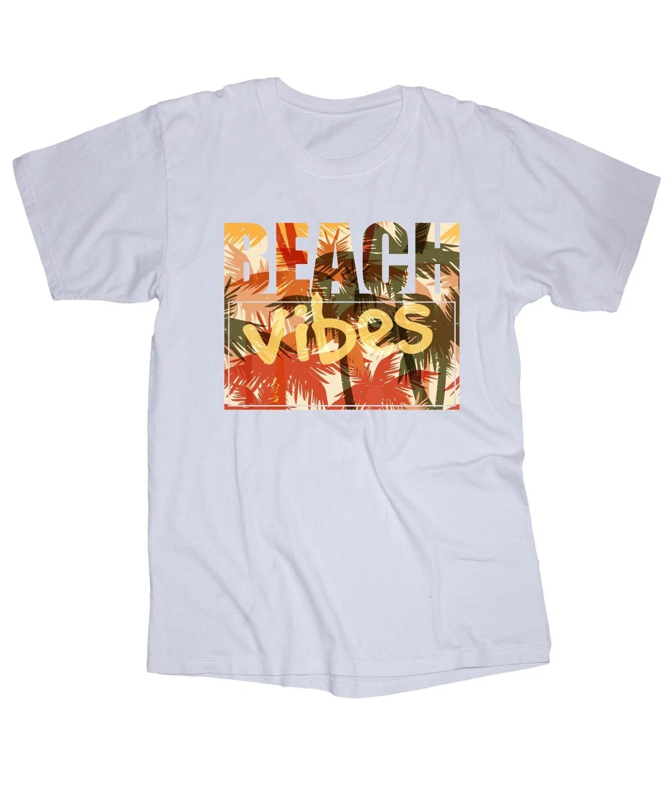 BEACH vibes white T-shirt Tropical Island California Florida Ocean Sunny day Fun S
