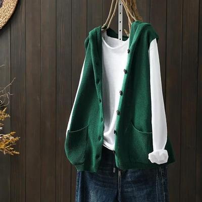 Vest for Women Sleeveless Sweater Tops Knitted Solid Color Hooded Vest Oversize Loose Versatile Casual Sleeveless Coat Vest Top